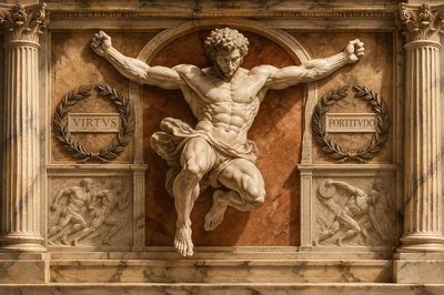 a statue of a man on a marble wall