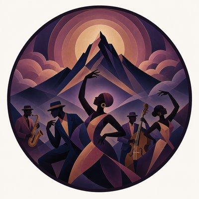 an emblem of a mountain peak inside a circle, simple bold shapes on a plain background, no text or lettering