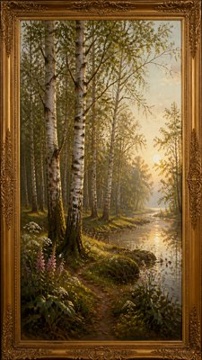 a serene birch forest in soft morning light, no people, no text