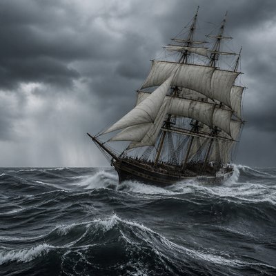 sailing ship on a stormy sea