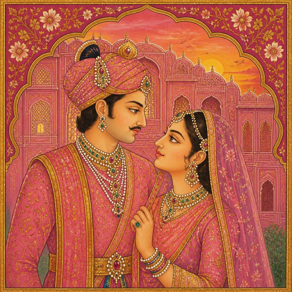 portrait of two people together — Jaipur Art Style