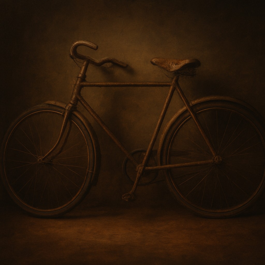 bicyle resting against a wall