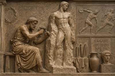 ancient greek Polycritus carving an athlete from a block of stone