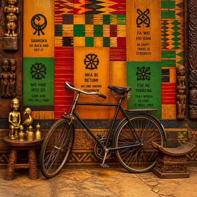 bicyle resting against a wall — Ghanaian Art Style