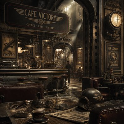 cozy cafe interior with warm lighting
