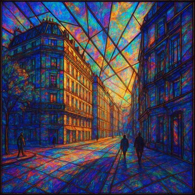 Holographic Stained Glass Style Transfer Example
