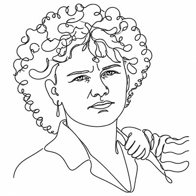 a drawing of a woman with curly hair