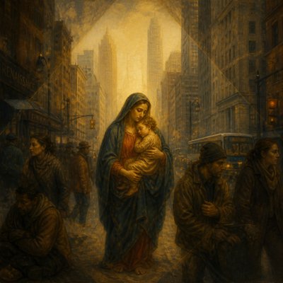 urban street with city activity — Renaissance Religious Art