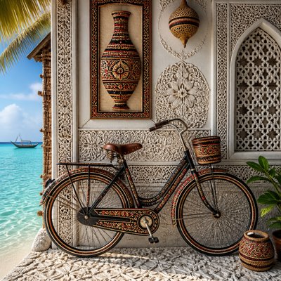 bicyle resting against a wall — Maldivian Art Style