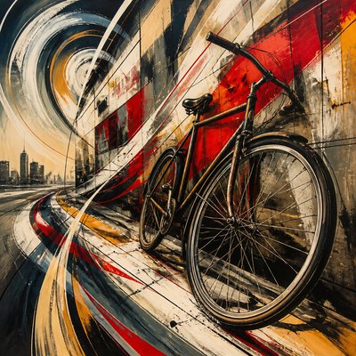 bicyle resting against a wall — Dynamic Composition Art Style