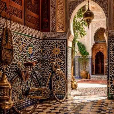 bicyle resting against a wall — Moroccan Art Style