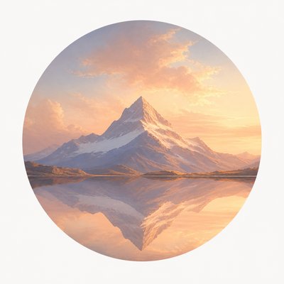an emblem of a mountain peak inside a circle, simple bold shapes on a plain background, no text or lettering
