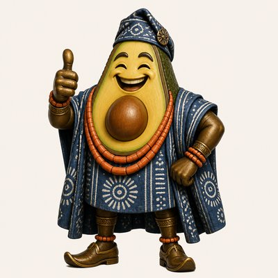 a happy avocado character giving a thumbs up, bold readable design on a plain background, no text