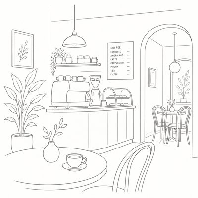 cozy cafe interior with warm lighting