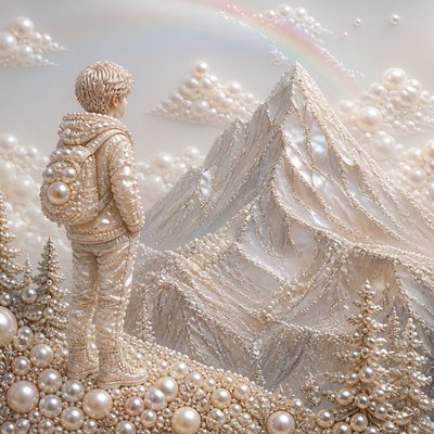 A boy standing near a mountain  