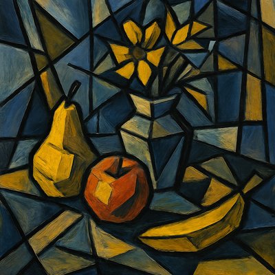 still life arrangement of fruits and flowers