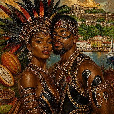 portrait of two people together — Grenadian Art Style