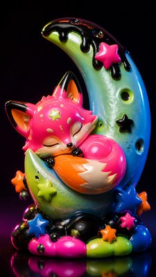 a sleeping baby fox curled on a crescent moon among soft stars, gentle and warm, no text