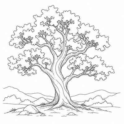 a tree in nature — Line Art Style
