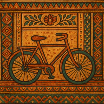 bicyle resting against a wall