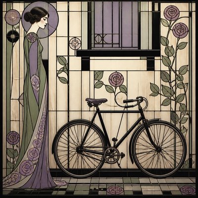 bicyle resting against a wall — Glasgow Style Art Nouveau