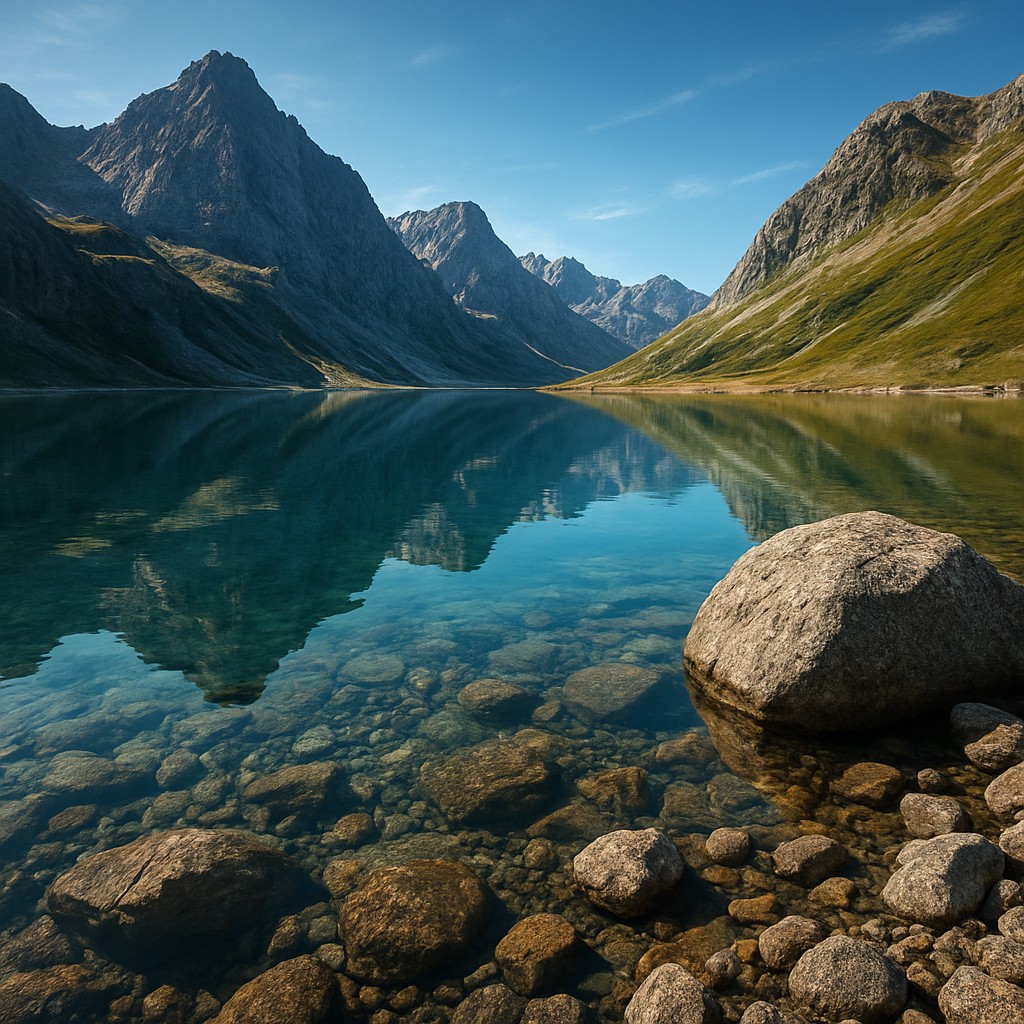 serene landscape with mountains and water