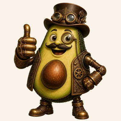 a happy avocado character giving a thumbs up, bold readable design on a plain background, no text
