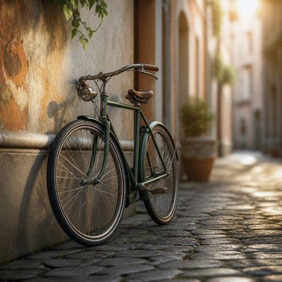 bicyle resting against a wall — 3D Rendered Digital Art Style