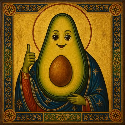 a happy avocado character giving a thumbs up, bold readable design on a plain background, no text