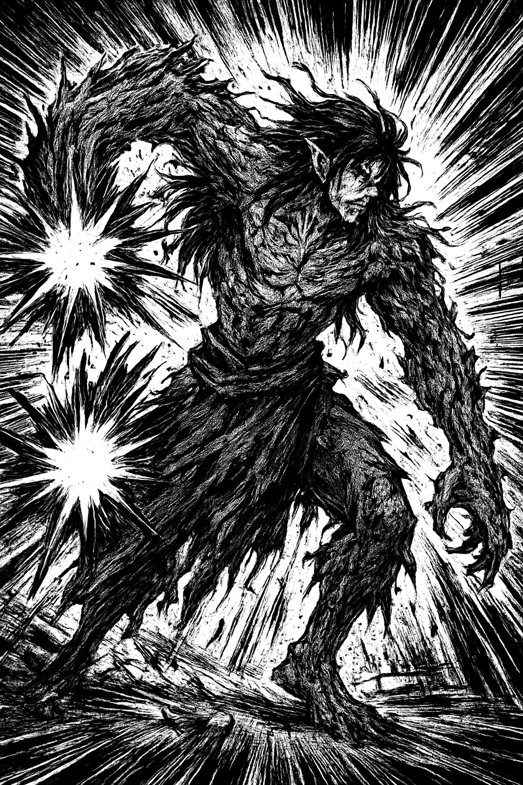 a drawing of a man with a tree on his back