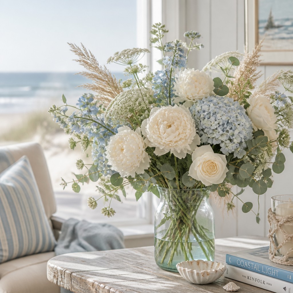bouquet of flowers in a glass vase — Coastal Grandmother Aesthetic
