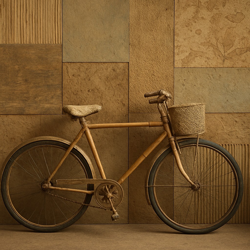 bicyle resting against a wall