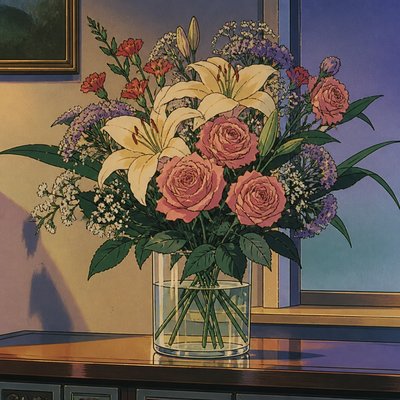 bouquet of flowers in a glass vase