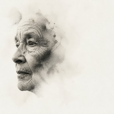 close-up portrait of an elderly person with expressive weathered features