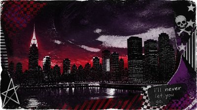 a city skyline panorama at dusk with glowing windows, no people