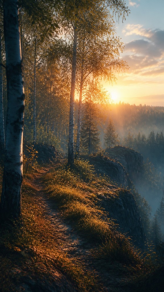 a serene birch forest in soft morning light, no people, no text