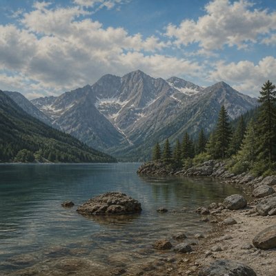 serene landscape with mountains and water