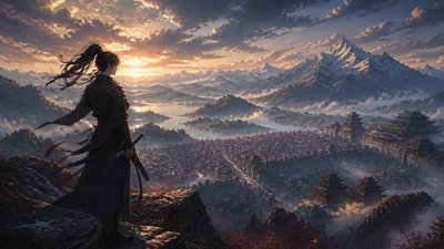 sweeping panoramic landscape with a dramatic sky