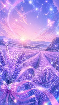 a field of lavender stretching to distant hills at dusk, no people