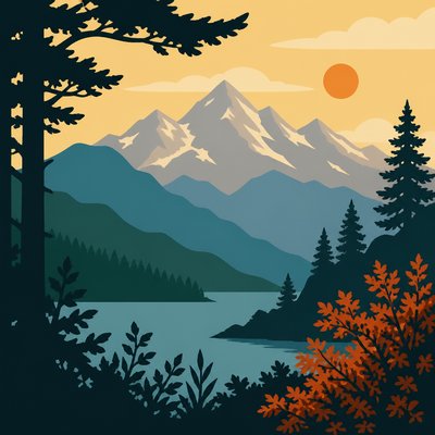 wide landscape with natural scenery — Overlapping Art Style