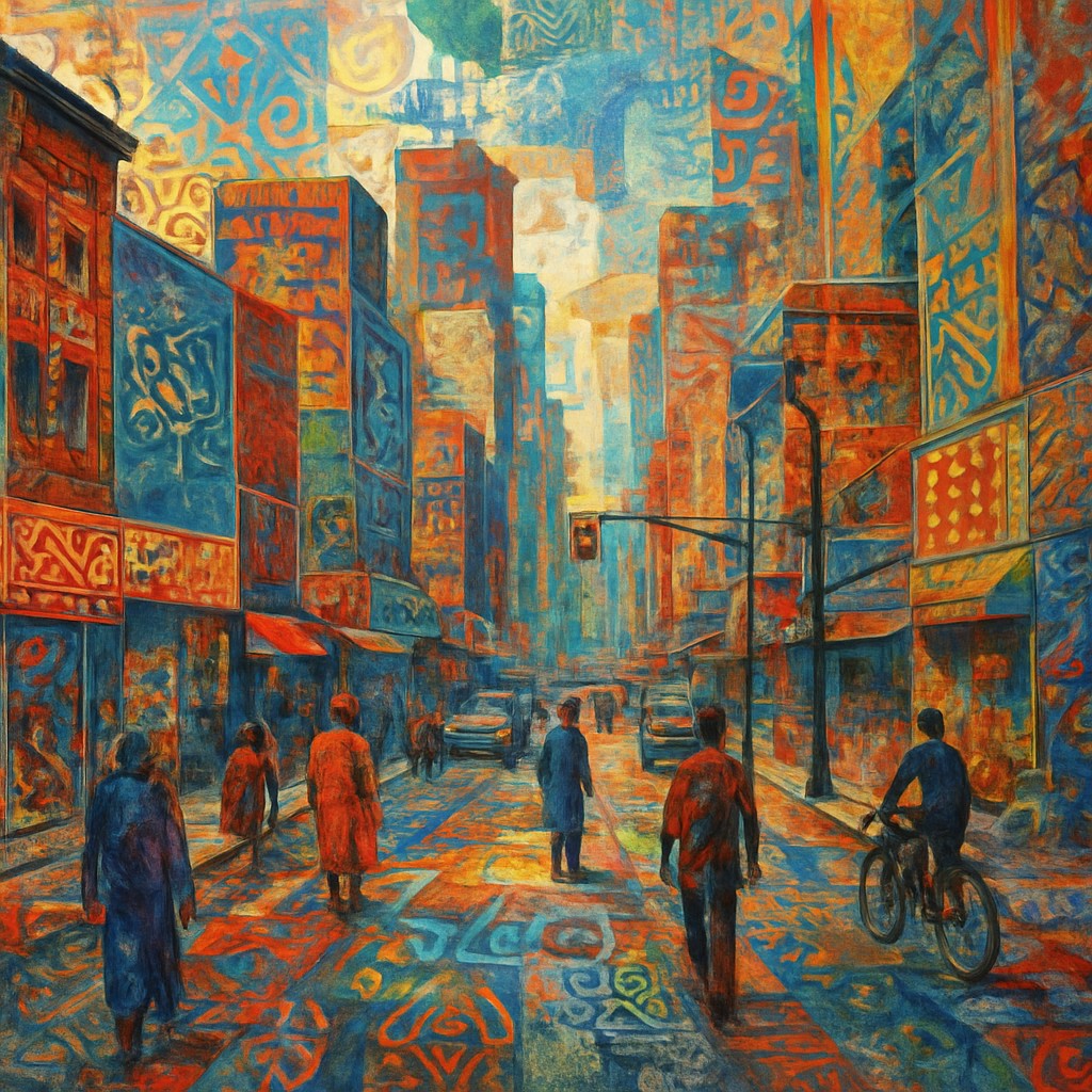 urban street with city activity