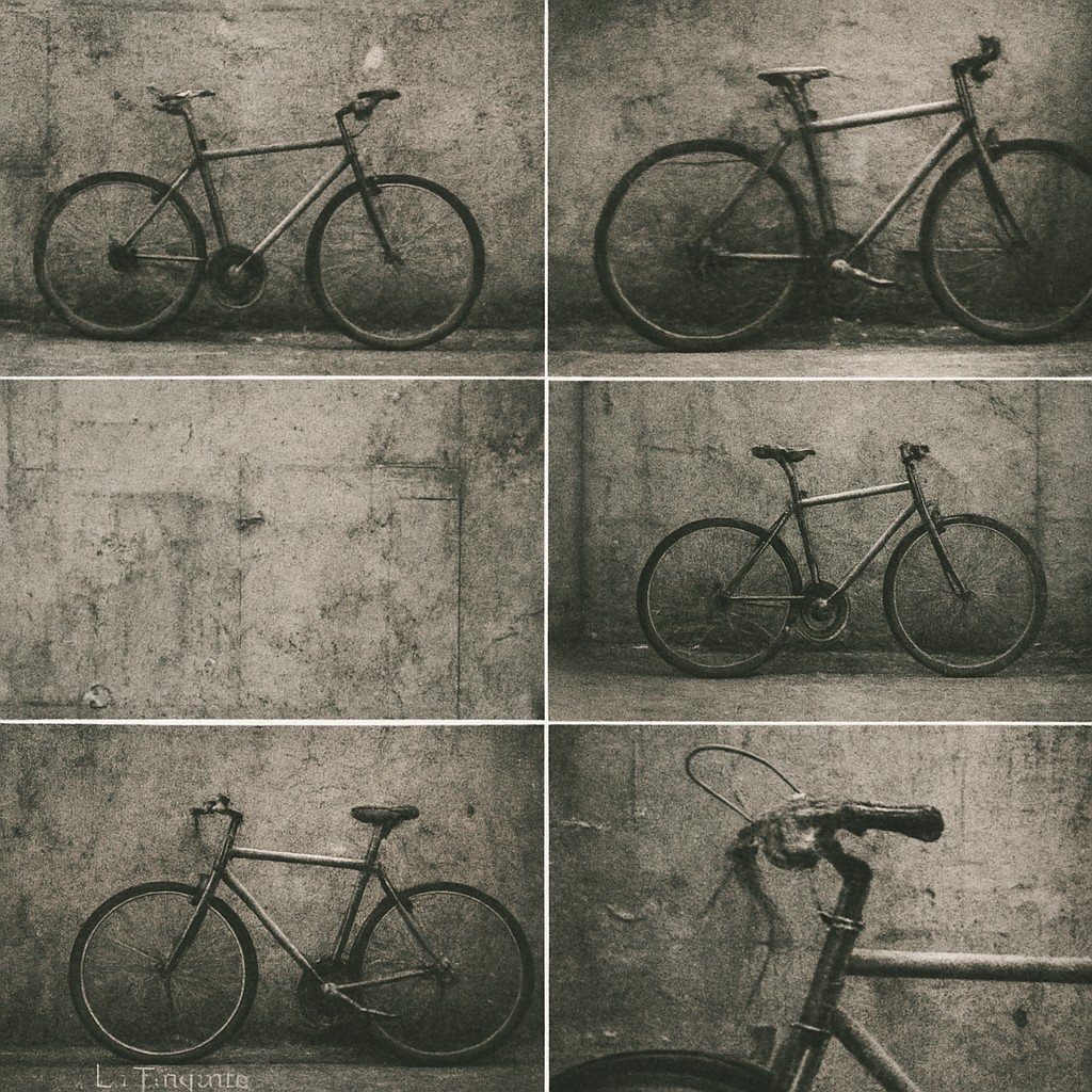 bicyle resting against a wall