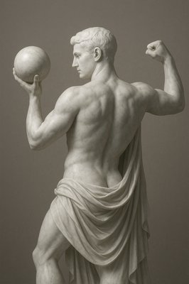 a statue of a man holding a ball