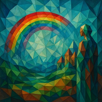  I have set my rainbow in the clouds, and it will be the sign of the covenant between me and the earth. 

do this without words in the image