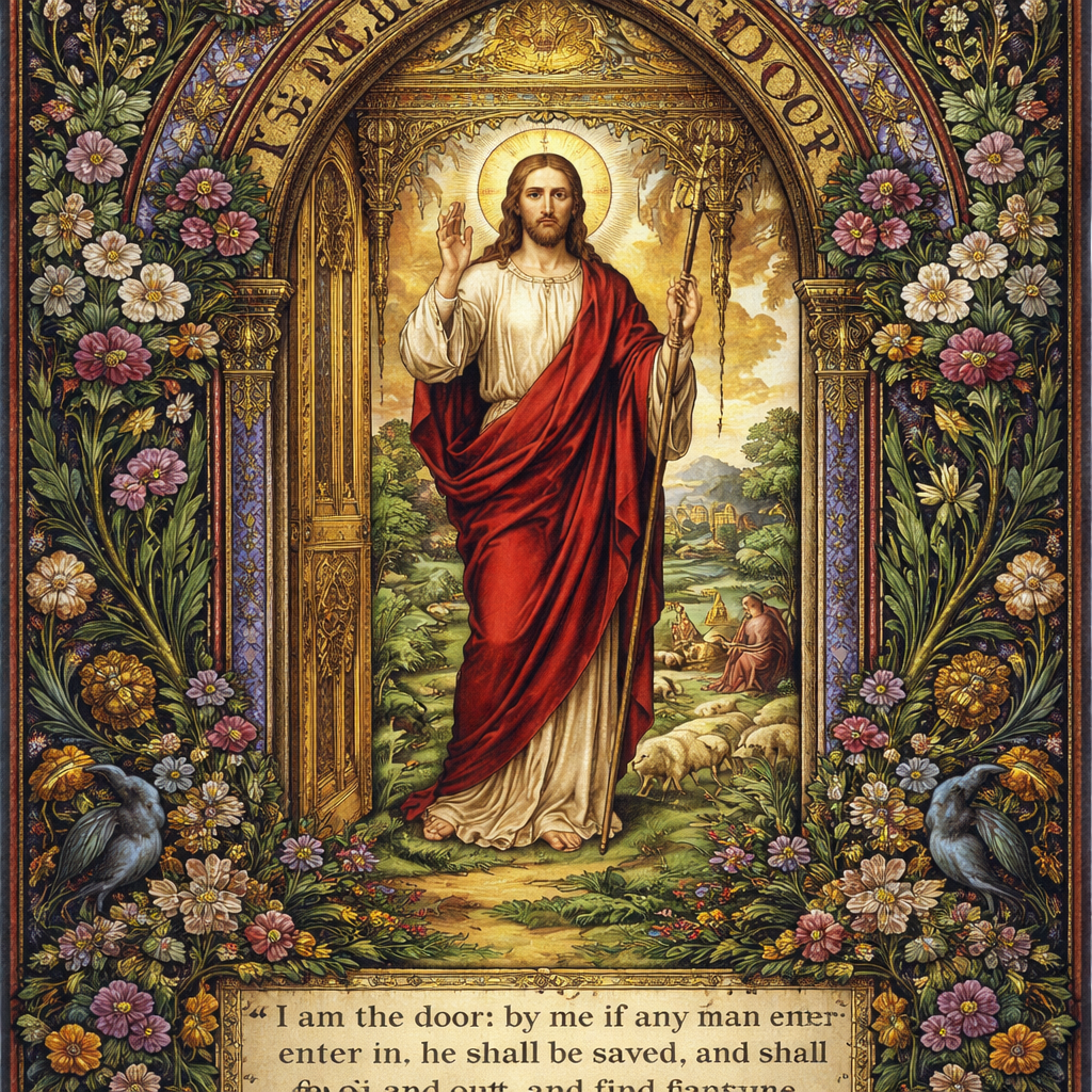 John 10:9 (KJV) I am the door: by me if any man enter in, he shall be saved, and shall go in and out, and find pasture.