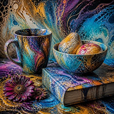 still life with everyday objects — Fluid Abstract Art Style