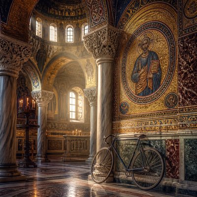 bicyle resting against a wall