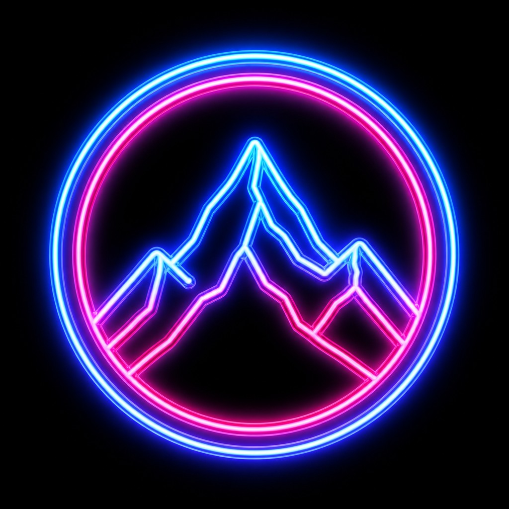 an emblem of a mountain peak inside a circle, simple bold shapes on a plain background, no text or lettering