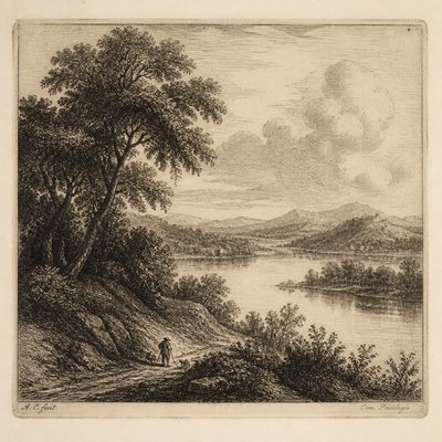 wide landscape with natural scenery — Etching Print Style