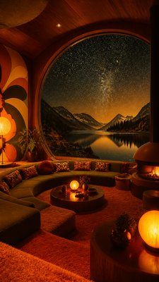 a tranquil mountain lake beneath a starry night sky, no people, no text